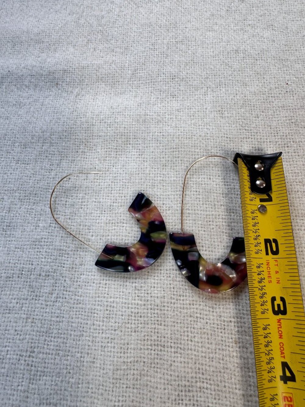 Tortoise Multicolor Acetate U-Drop Threader Earrings Gold-Tone Statement - Picture 4 of 4